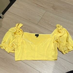 Majorelle Yellow Puff Sleeve Crop Blouse